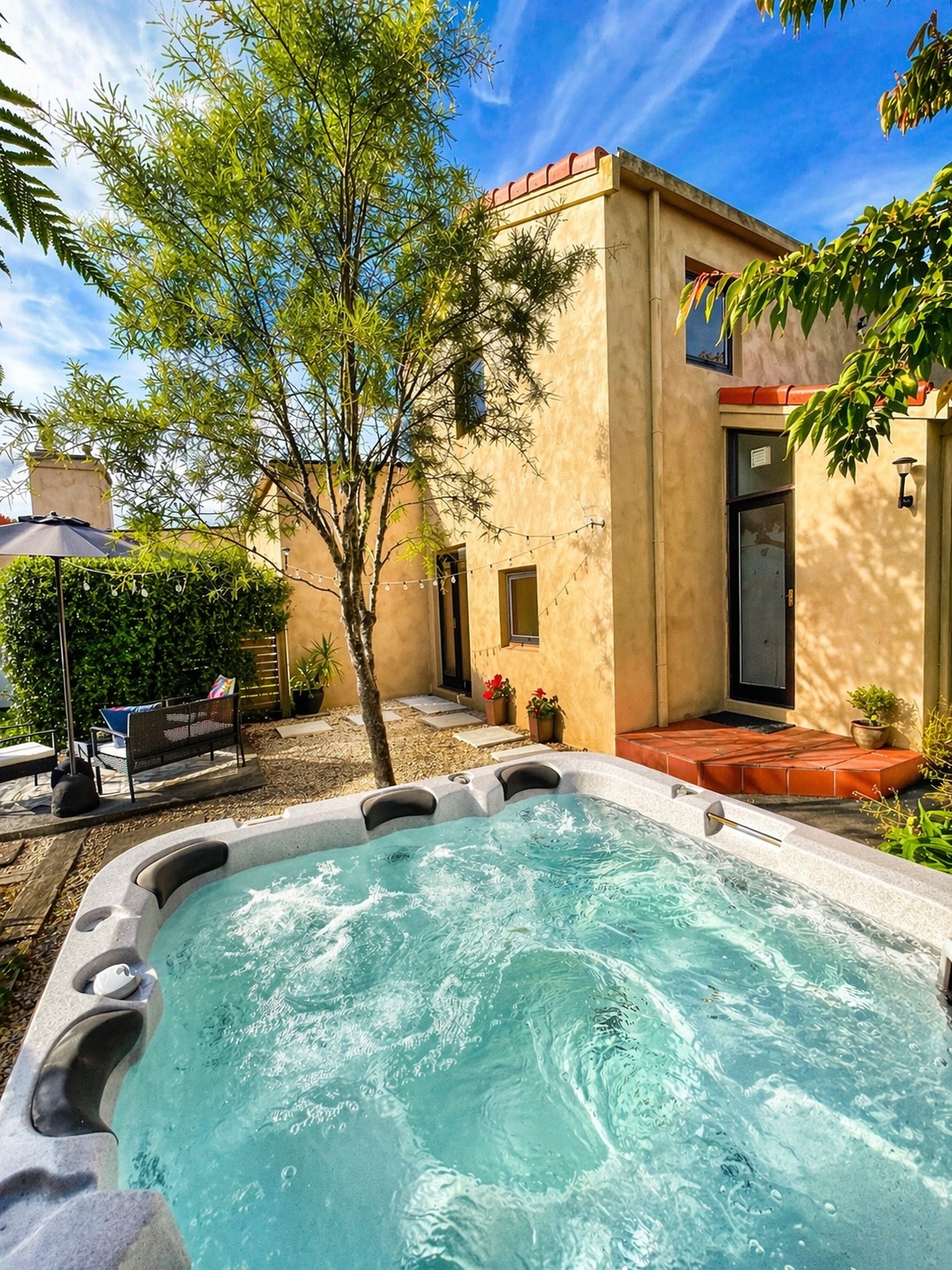 Spa pool and courtyard